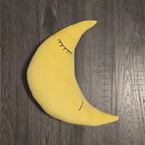 Crescent Moon Pillow Plush Sleeping Eyes Yellow Nursery Decor 14” x 5.5” x 2”